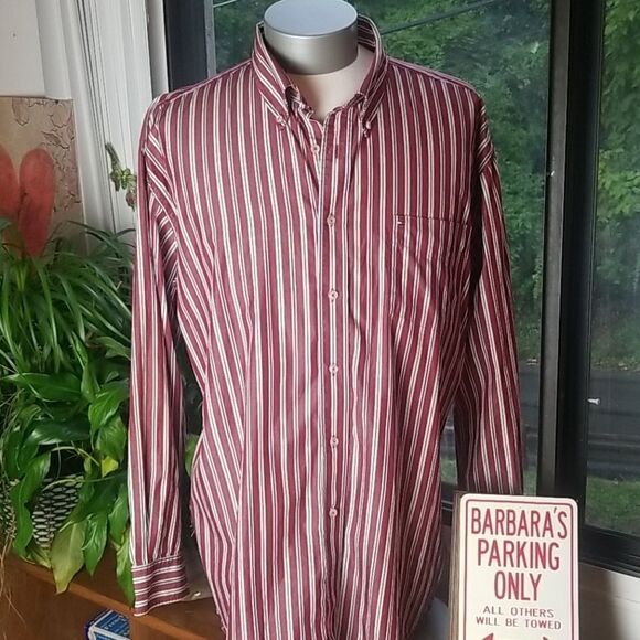 TOMMY HILFIGER BURGUNDY STRIPED BUTTON DOWN - Picture 1 of 5